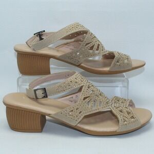 Cove Tan Laser Cut‎ Rhinestone Block Heel Slingback Sandals Women's Size 9 / 40